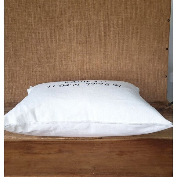 Southold LI Nautical Map Coordinates White Cotton Canvas Down Pillow Beach House - Picture 3 of 10